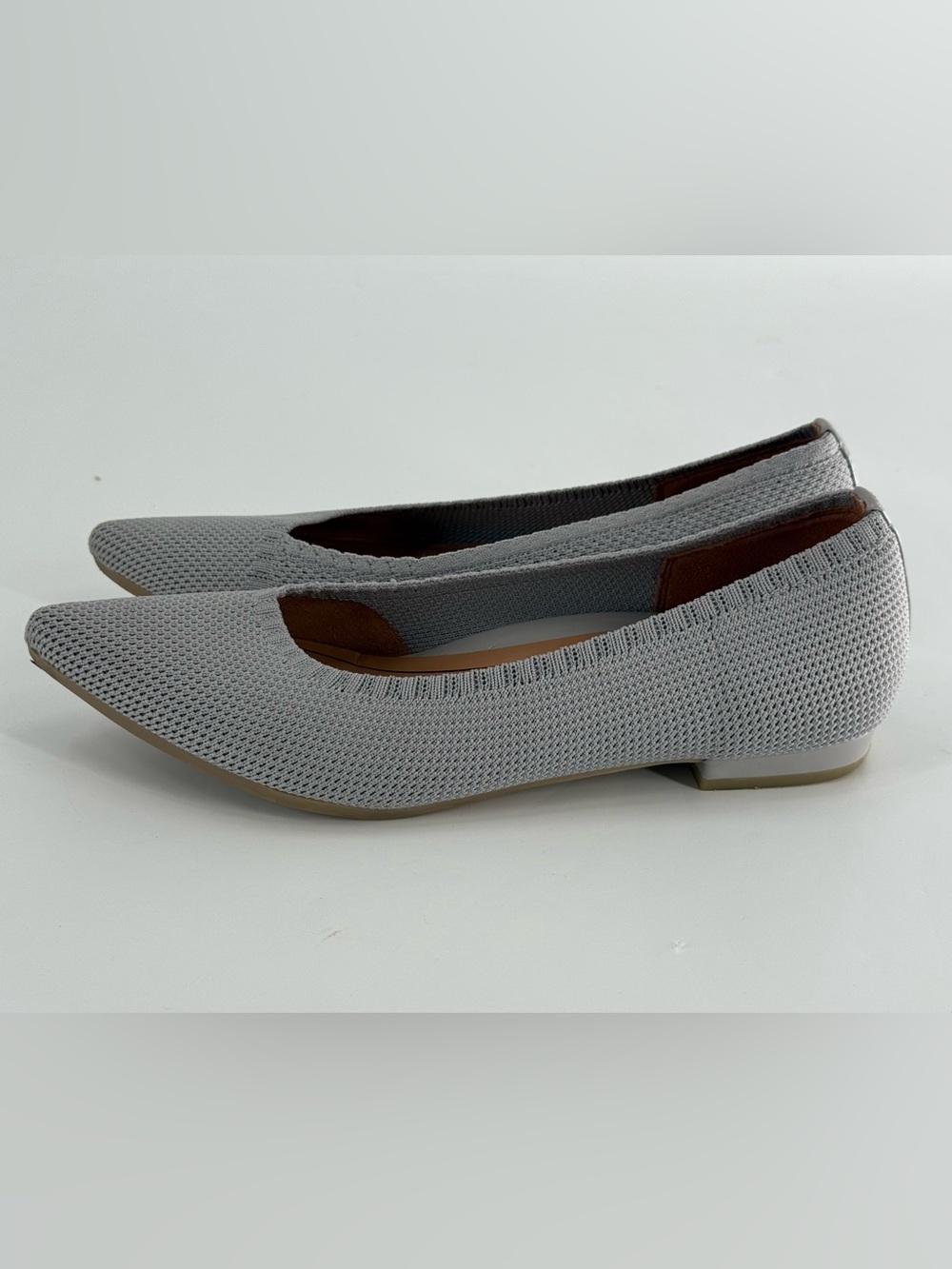 Vionic Dahlia Pointy‎ Toe Flats Grey Knit Arch Support Sz 7